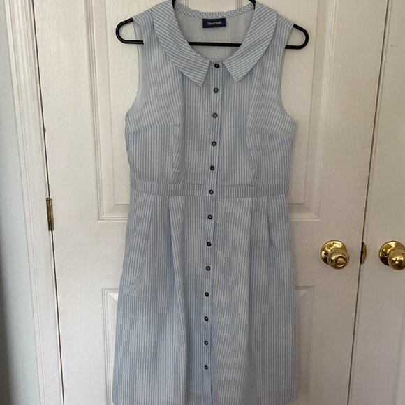 Modcloth Sleeveless Shirt Dress in Blue Stripe - Picture 2 of 6